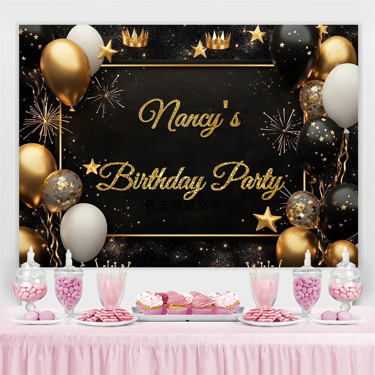 Personalisierte Geburtstag Backdrop Ballons Kronen Party Backdrop GTY3-259