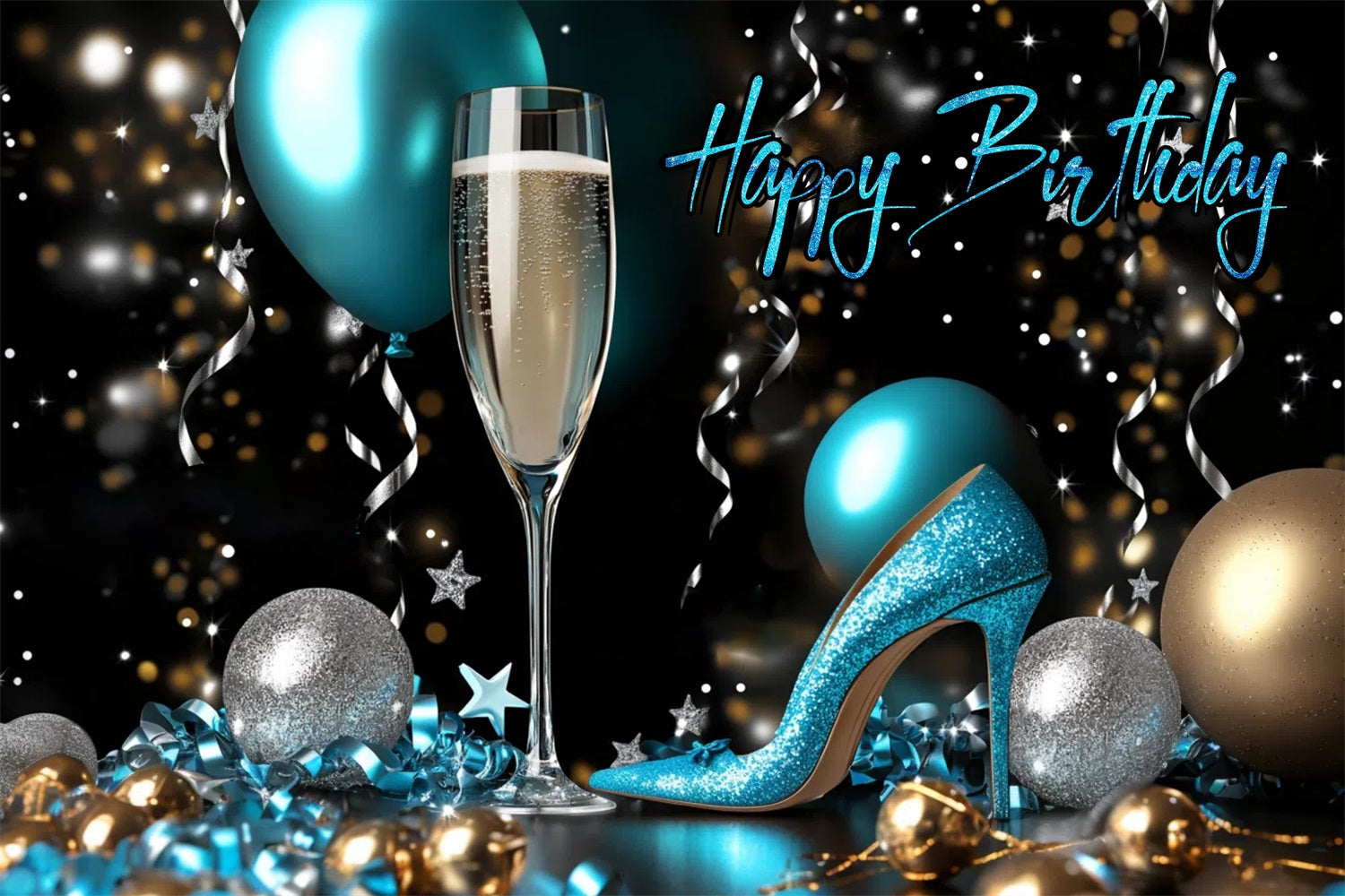 Backdrop für Geburtstag Heels Champagner Ballon Personalisierte Backdrop GTY3-260