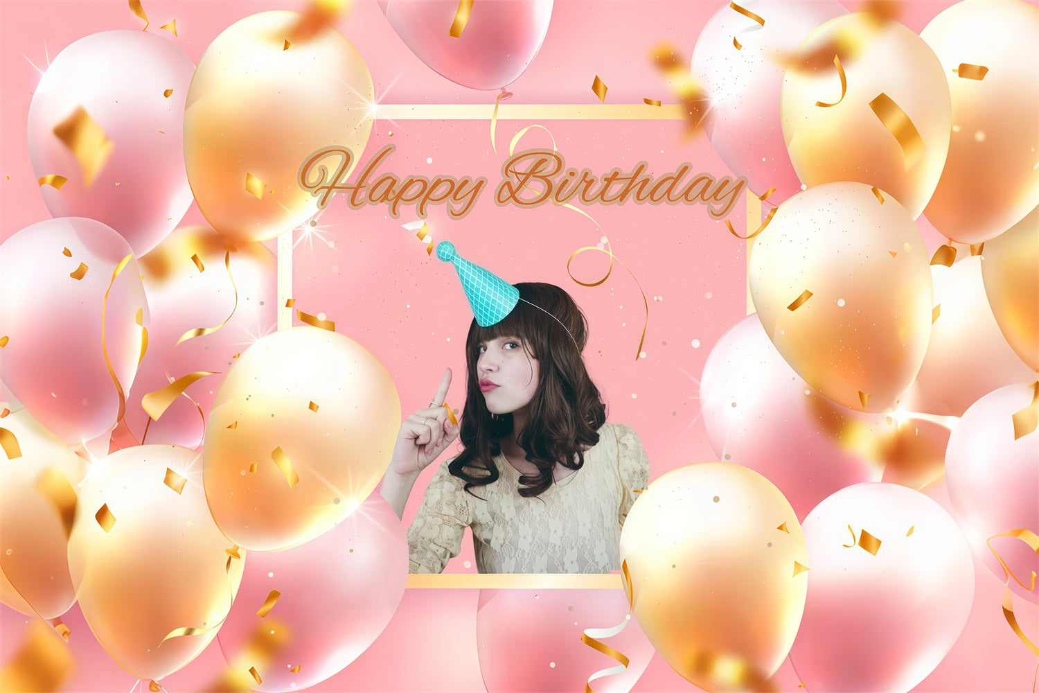 Personalisierte Geburtstagskulisse Rosa Luftballon Party Kulisse GTY3-263