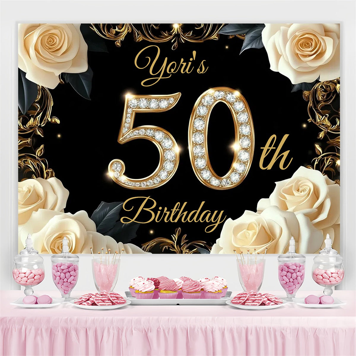 Personalisierte Geburtstag Backdrops Diamant funkelnde Blume Backdrop GTY3-267