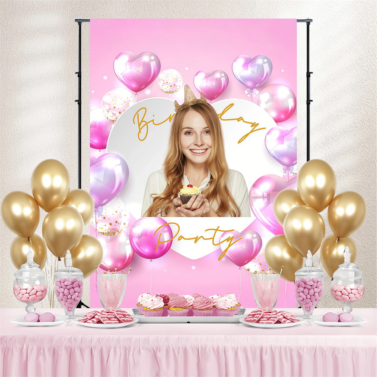 Geburtstag Backdrop Personalisierte Rosa Herz Ballon Backdrop GTY3-270