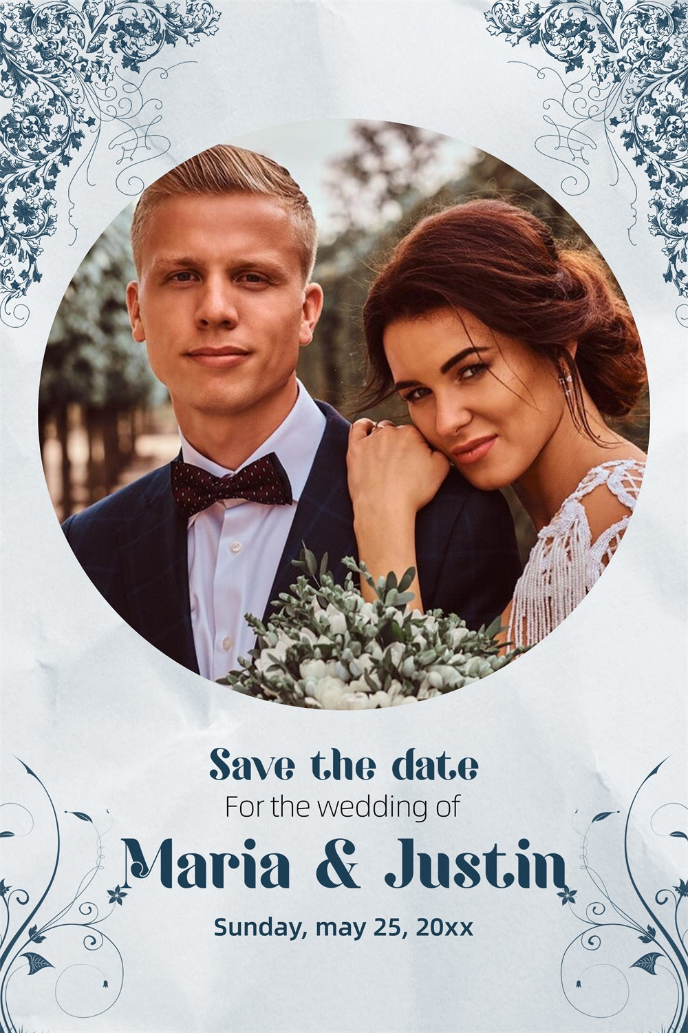 Hochzeit Fotohintergrund Elegant Blau Floral Personalisierter Hintergrund GTY3-276