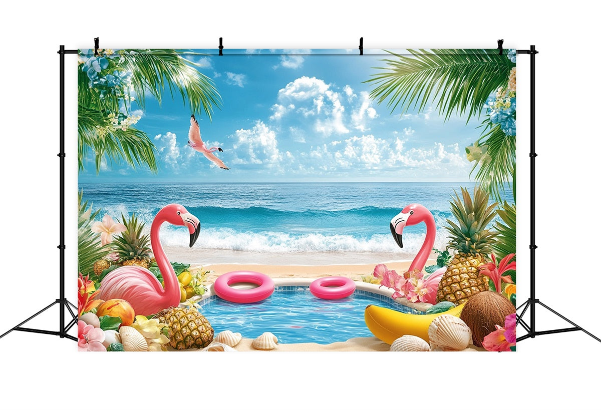 Tropische Strandkulisse Tropische Früchte Flamingo Sommerkulisse GTY3-282