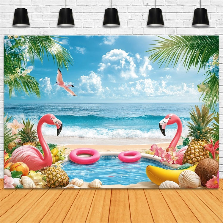Tropische Strandkulisse Tropische Früchte Flamingo Sommerkulisse GTY3-282