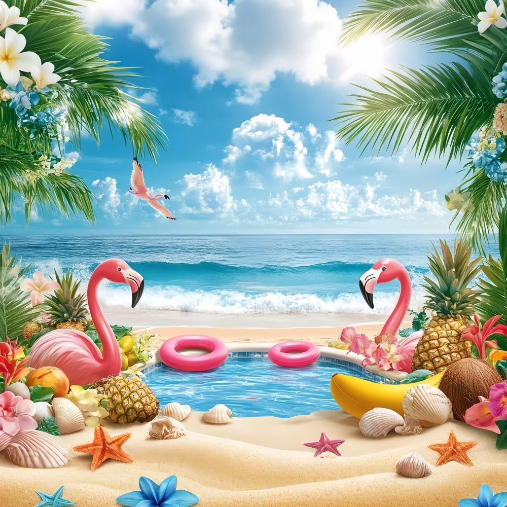 Tropische Strandkulisse Tropische Früchte Flamingo Sommerkulisse GTY3-282