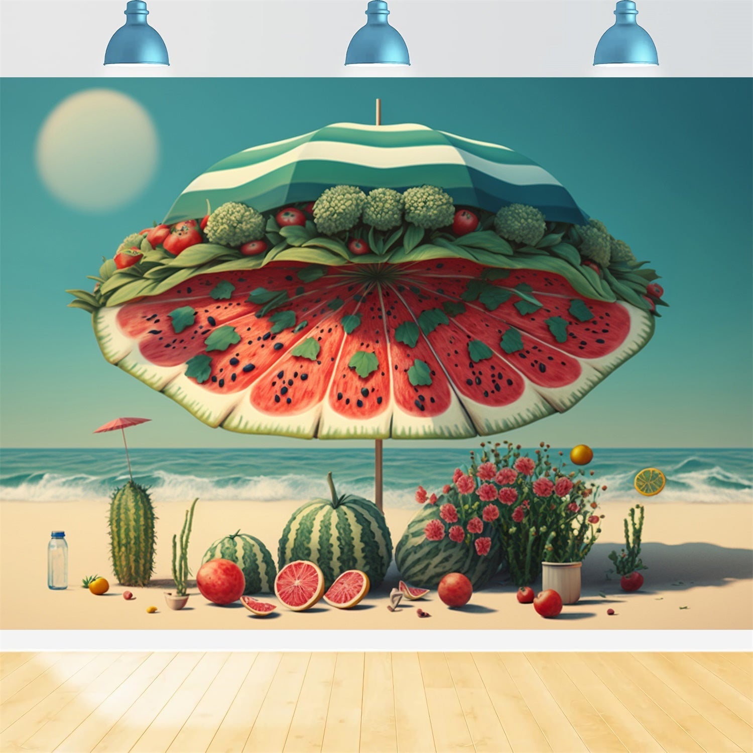 Sommer Backdrops Wassermelone Regenschirm Obst Strand Sommer Backdrop GTY3-290