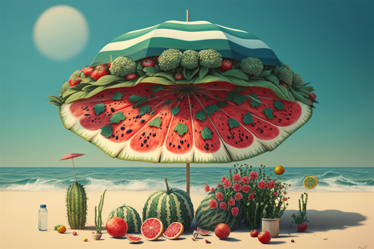 Sommer Backdrops Wassermelone Regenschirm Obst Strand Sommer Backdrop GTY3-290