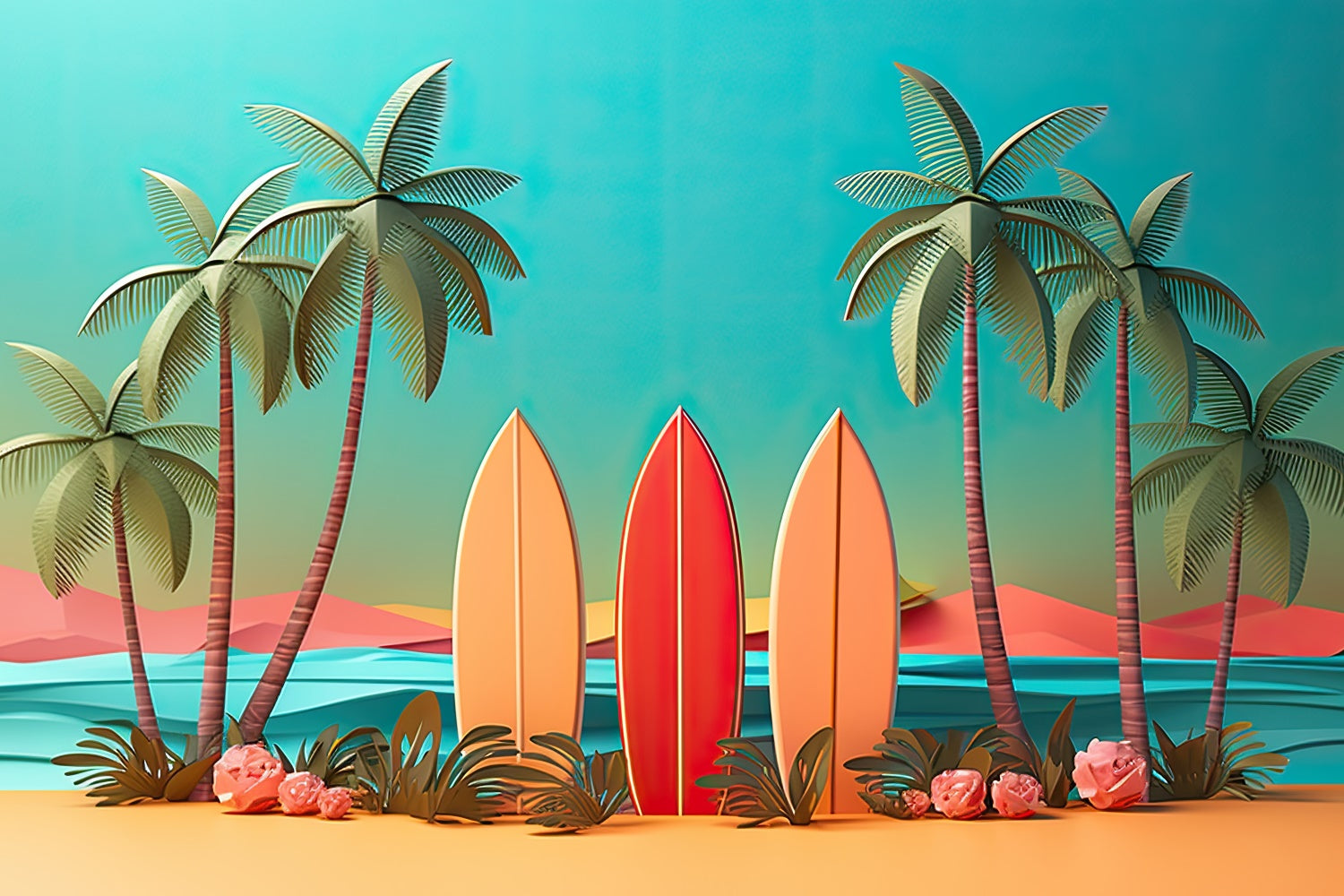Strand Backdrop Bunte Surfbretter Sonnenuntergang Sommer Backdrop GTY3-292