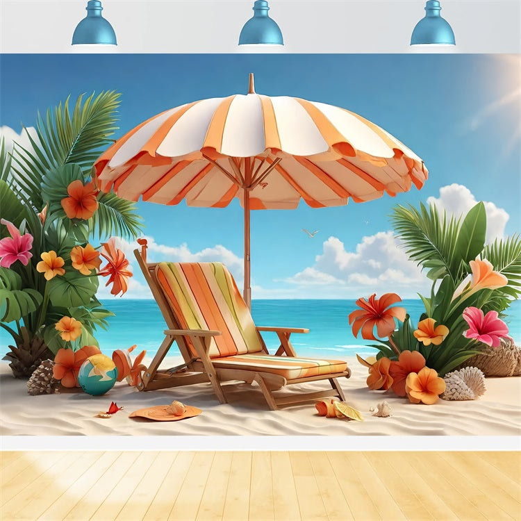 Tropischer Strand Backdrop Palmenblumenstuhl Sommerhintergrund GTY3-293