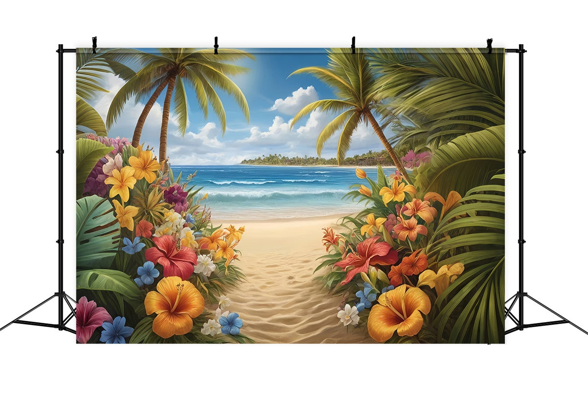 Fotohintergrund Strand Tropischer Blumenweg Sommerhintergrund GTY3-294