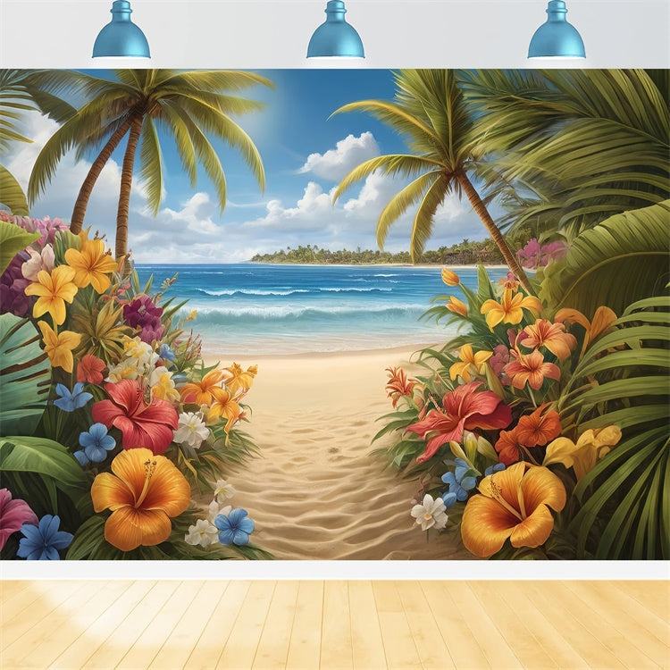 Fotohintergrund Strand Tropischer Blumenweg Sommerhintergrund GTY3-294