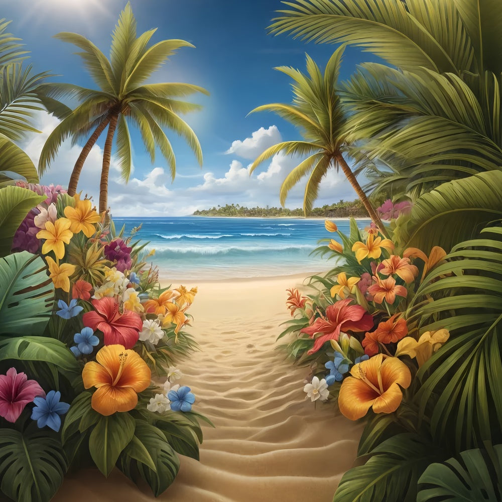 Fotohintergrund Strand Tropischer Blumenweg Sommerhintergrund GTY3-294