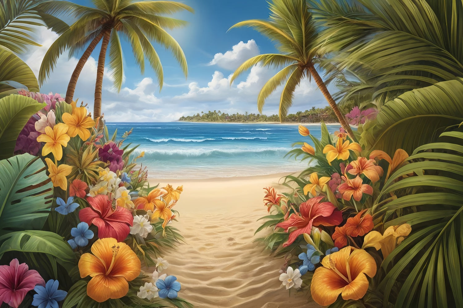 Fotohintergrund Strand Tropischer Blumenweg Sommerhintergrund GTY3-294