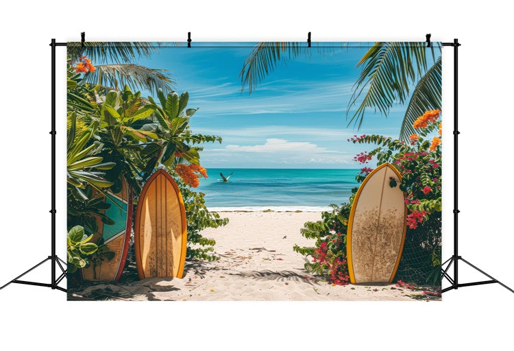 Strand Fotohintergrund Surfbrett Blumen Meer Sommerhintergrund GTY3-300