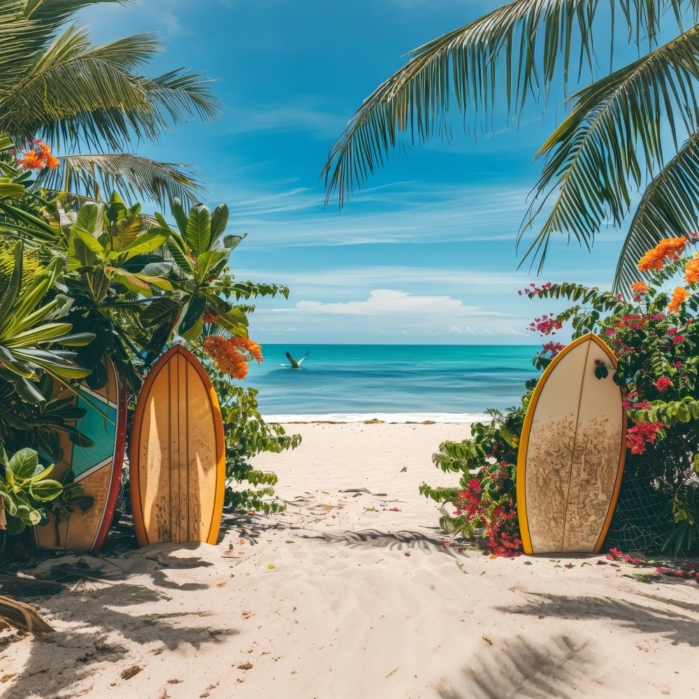 Strand Fotohintergrund Surfbrett Blumen Meer Sommerhintergrund GTY3-300