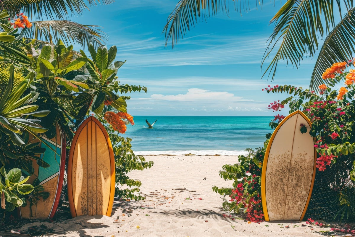 Strand Fotohintergrund Surfbrett Blumen Meer Sommerhintergrund GTY3-300