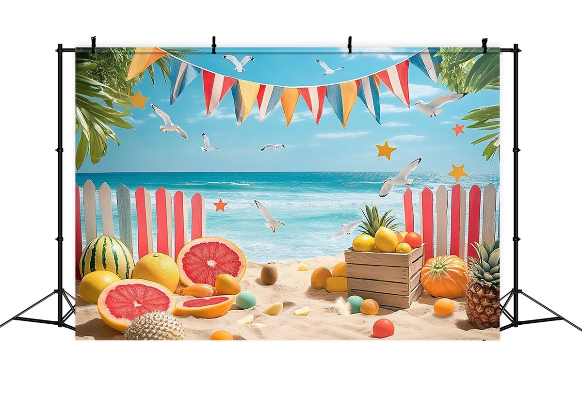 Strand Fotohintergrund Tropische Früchte Zaun Sommerhintergrund GTY3-305