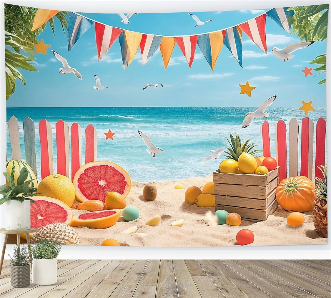 Strand Fotohintergrund Tropische Früchte Zaun Sommerhintergrund GTY3-305