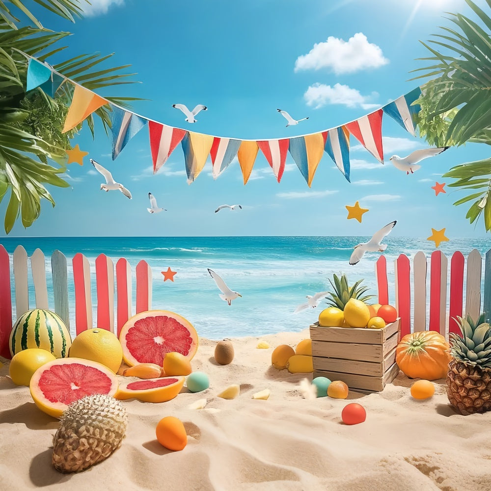 Strand Fotohintergrund Tropische Früchte Zaun Sommerhintergrund GTY3-305