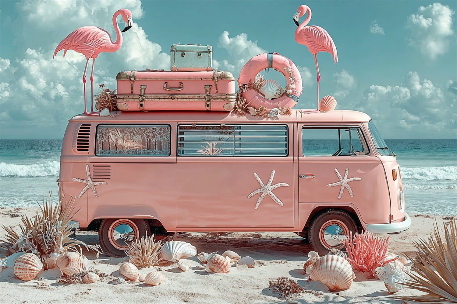 Tropische Backdrops Flamingo Strand Van Sommer Backdrop GTY3-309