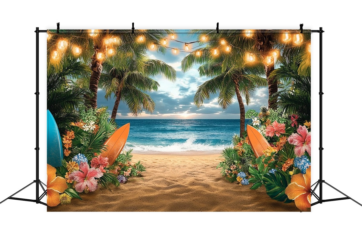 Fotokulisse Strand Lichter Sonnenuntergang Palme Sommerkulisse GTY3-310