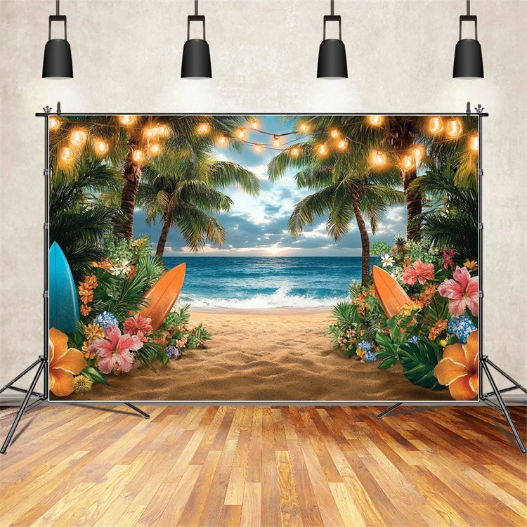 Fotokulisse Strand Lichter Sonnenuntergang Palme Sommerkulisse GTY3-310