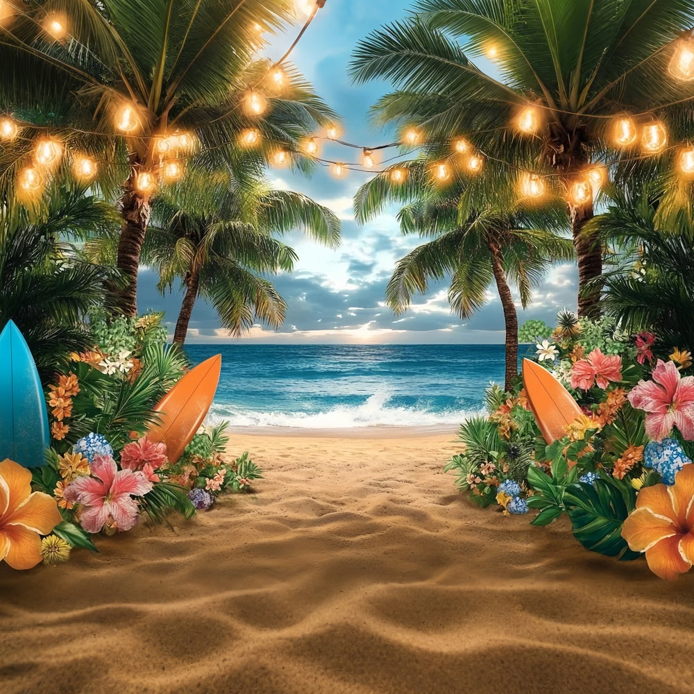 Fotokulisse Strand Lichter Sonnenuntergang Palme Sommerkulisse GTY3-310