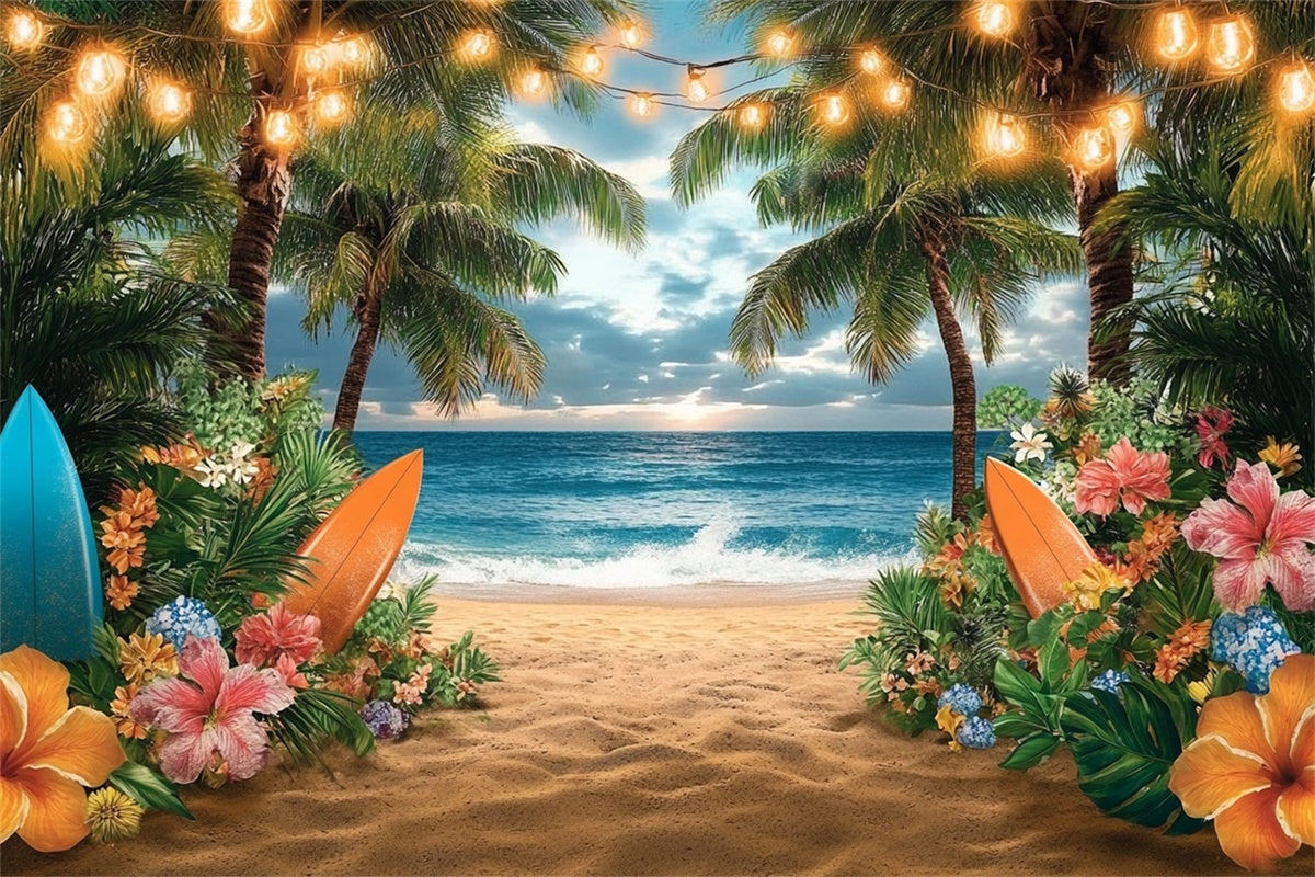 Fotokulisse Strand Lichter Sonnenuntergang Palme Sommerkulisse GTY3-310