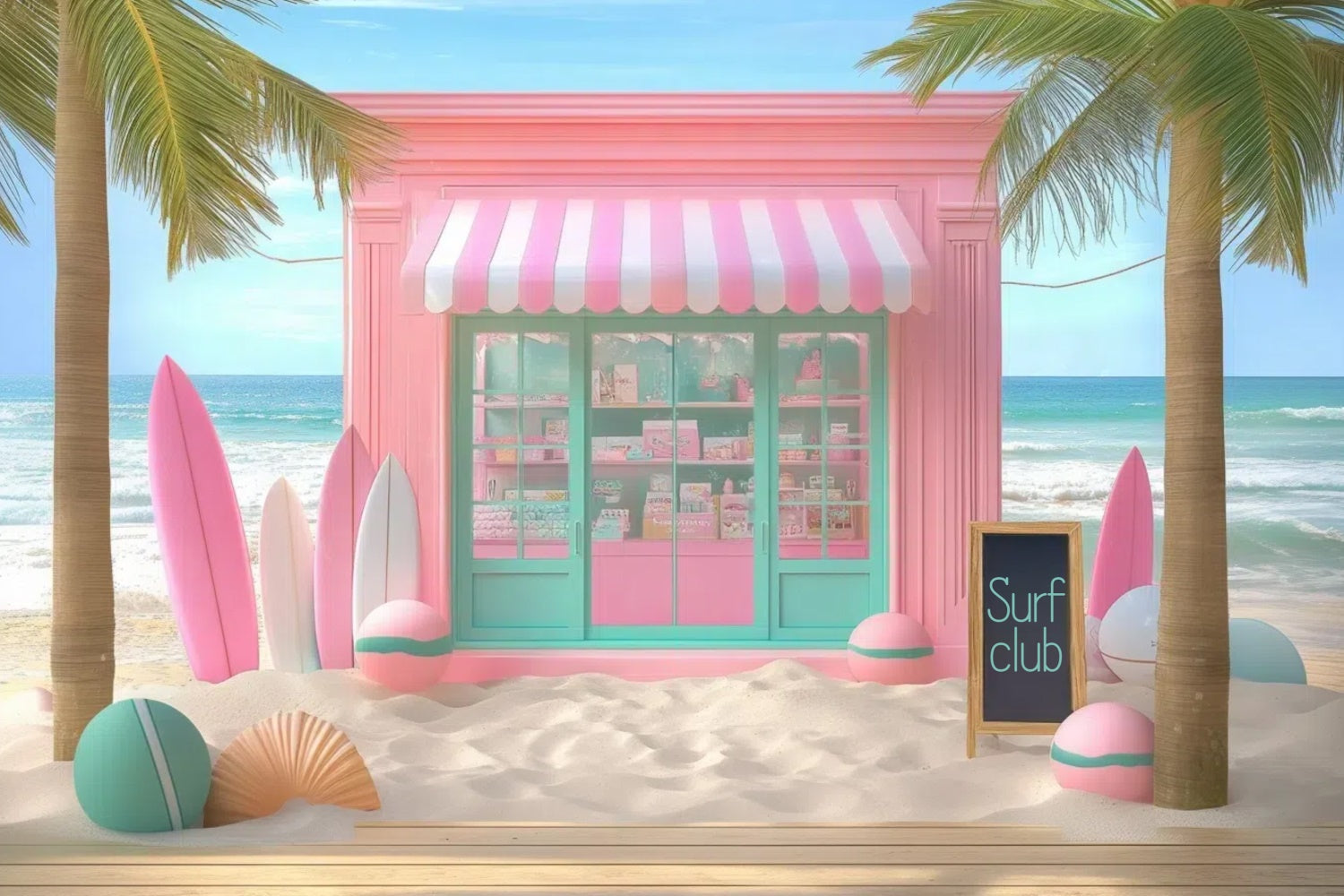 Sommer-Fotohintergrund Rosa Surfbretter Strand-Shop-Hintergrund GTY3-313