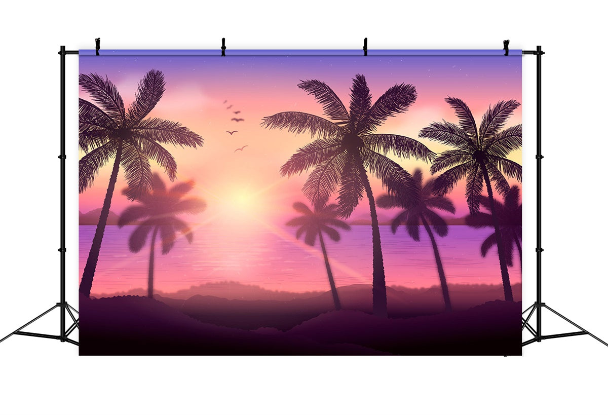 Tropischer Strand Backdrop Sonnenuntergang Glühender Palmenhintergrund GTY3-372