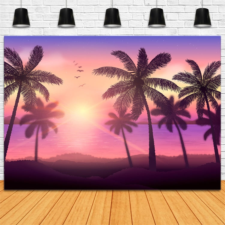 Tropischer Strand Backdrop Sonnenuntergang Glühender Palmenhintergrund GTY3-372