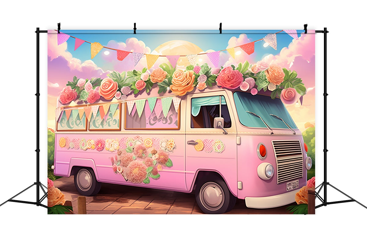Sommer Backdrops Pink Floral Van Sommer Party Backdrop GTY3-376