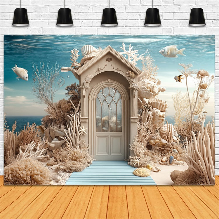 Sommer Fotohintergrund Unterwasser Korallenschloss Türhintergrund GTY3-377