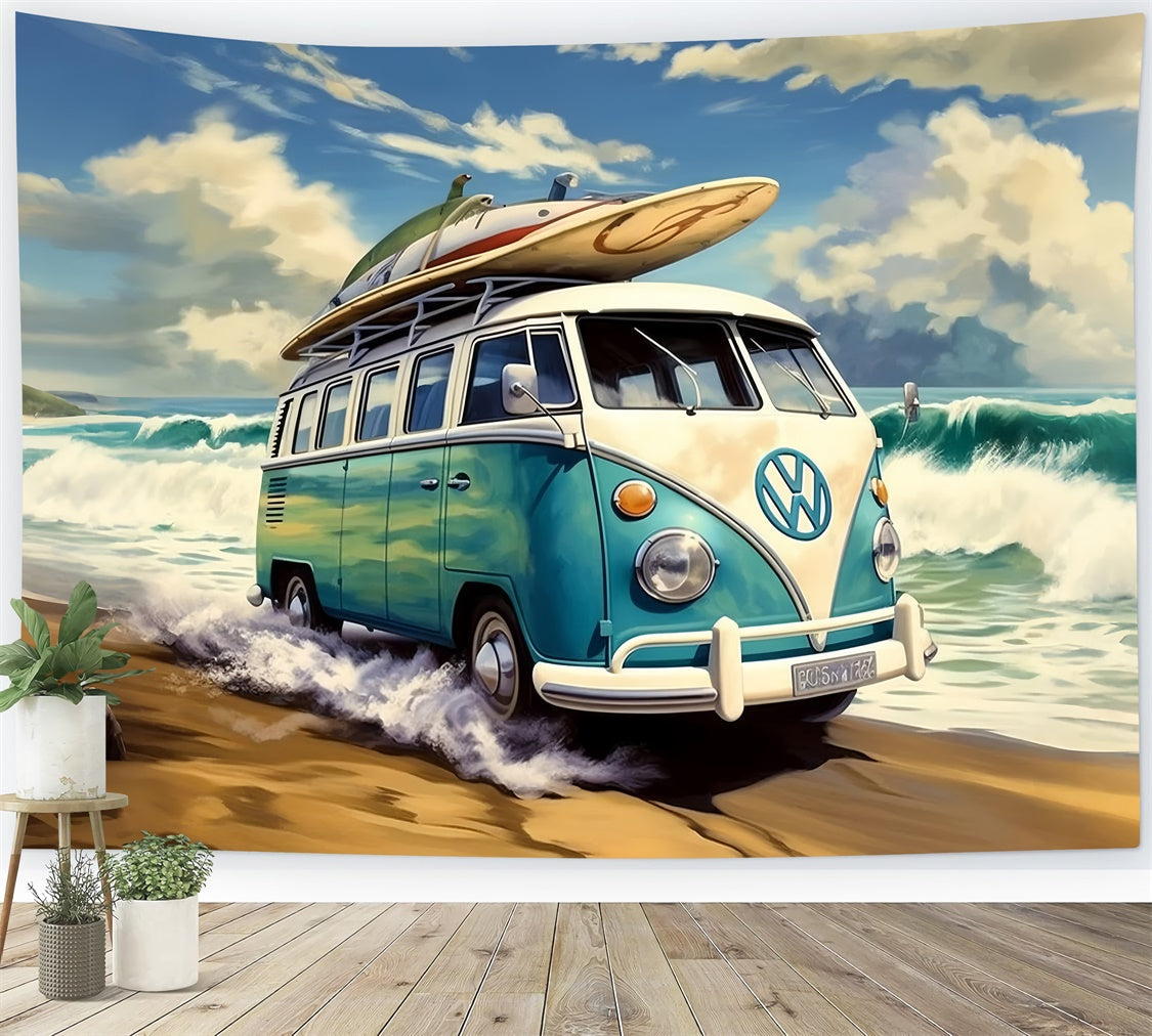 Strand Fotokulisse Vintage Surf Van Sand Sommerkulisse GTY3-382