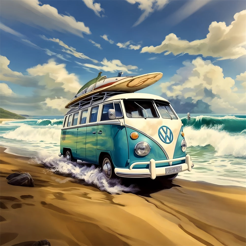 Strand Fotokulisse Vintage Surf Van Sand Sommerkulisse GTY3-382