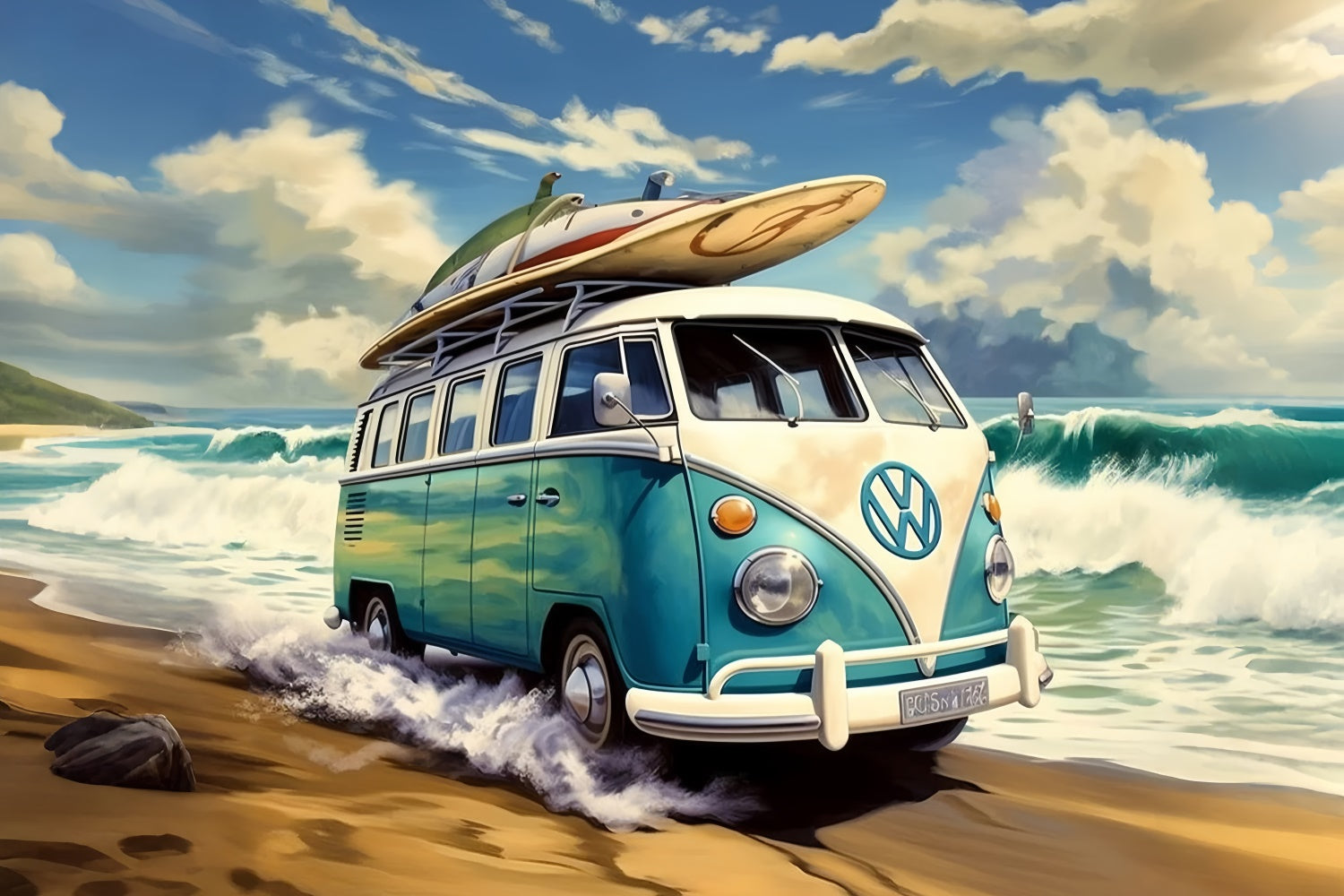Strand Fotokulisse Vintage Surf Van Sand Sommerkulisse GTY3-382