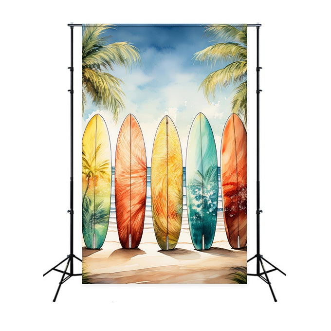 Sommer Fotohintergrund Bunte Surfbretter Palmen Himmel Hintergrund GTY3-390