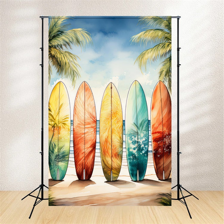 Sommer Fotohintergrund Bunte Surfbretter Palmen Himmel Hintergrund GTY3-390