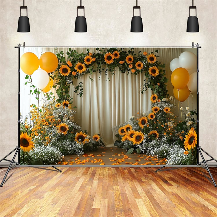 Sonnenblumen Backdrops Sonnenblumenbogen Gelber Ballon Backdrop GTY3-394
