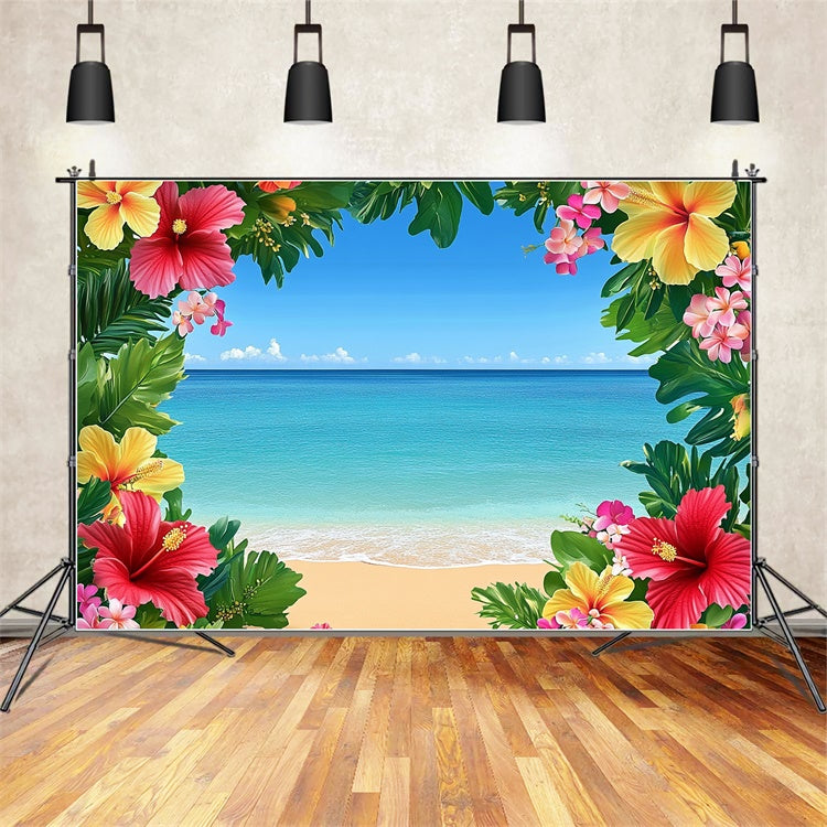 Tropischer Strand Hintergrund Blauer Himmel Ozean Blumenhintergrund GTY3-399