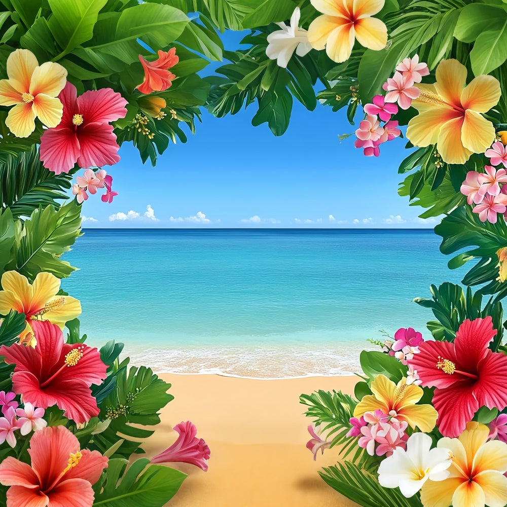 Tropischer Strand Hintergrund Blauer Himmel Ozean Blumenhintergrund GTY3-399