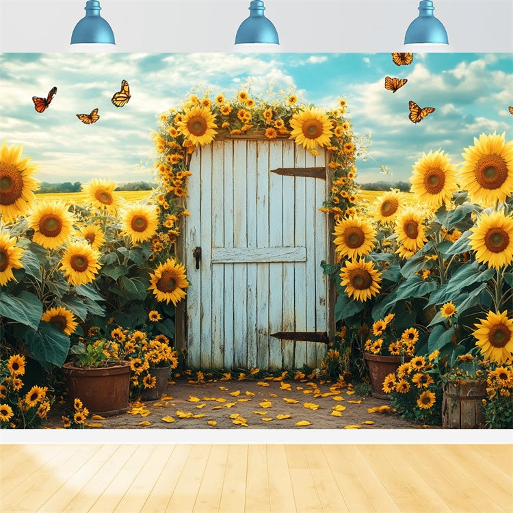 Sonnenblumen Backdrops Sonnenblumengarten Schmetterlingstor Sommer Backdrop GTY3-404