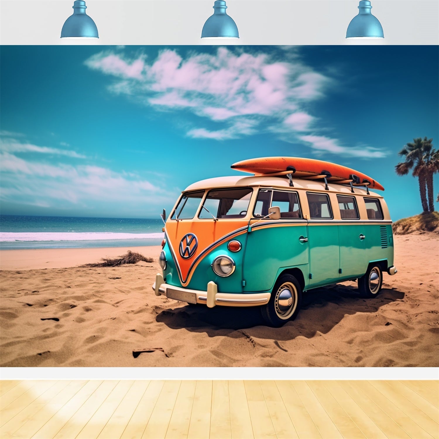 Tropischer Strand Backdrop Retro Surf Van Strand Sommer Backdrop GTY3-405
