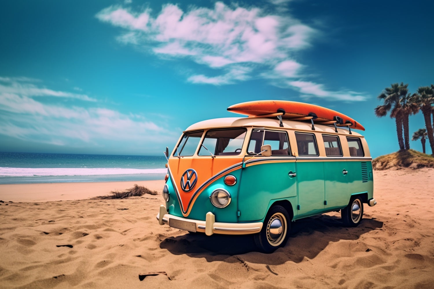 Tropischer Strand Backdrop Retro Surf Van Strand Sommer Backdrop GTY3-405