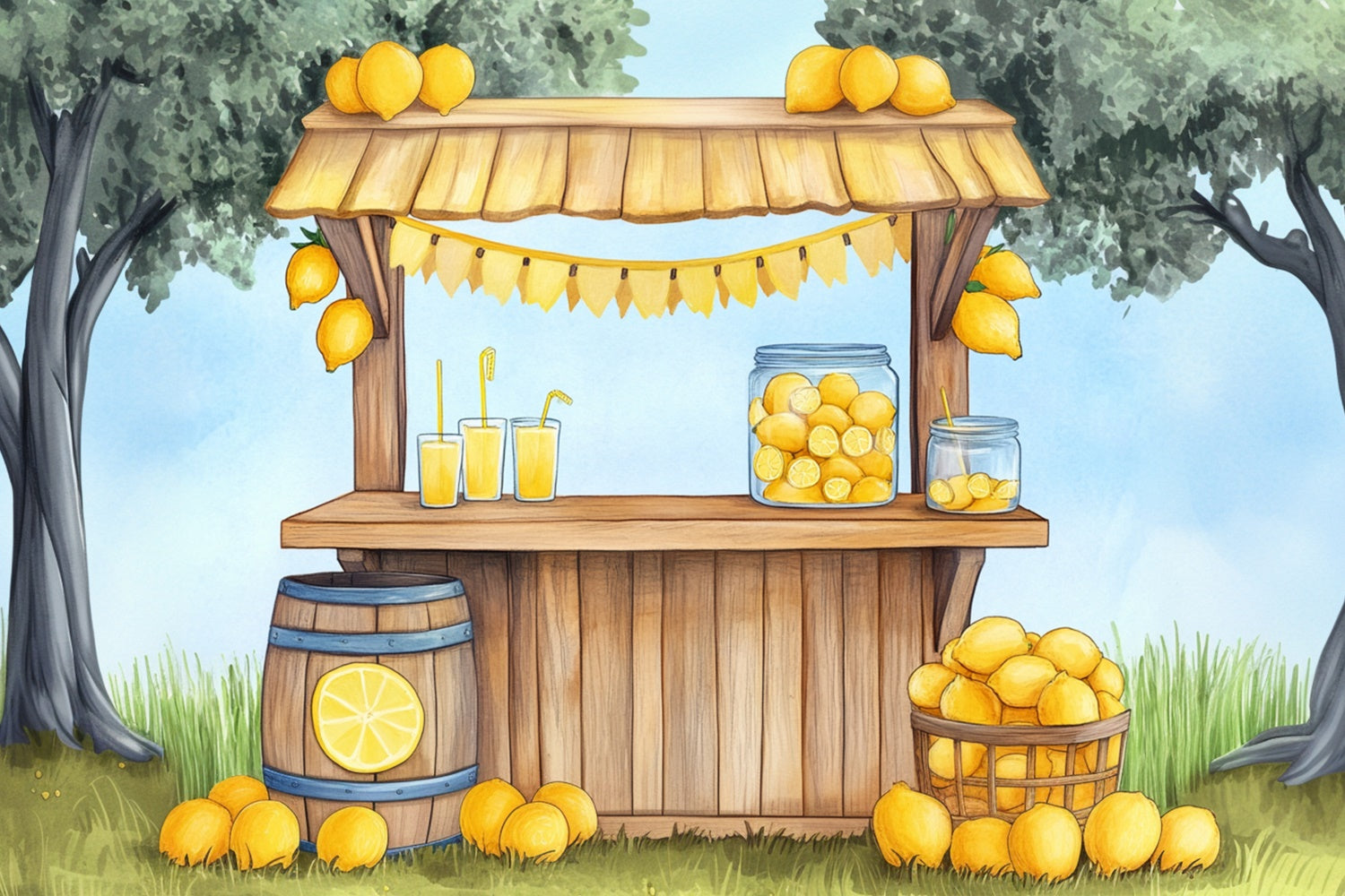 Zitrone Backdrop Zitronenbaum Garten Sommer Backdrop GTY3-406