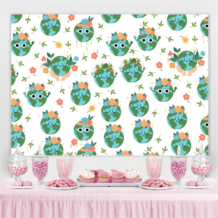 Happy Earth Day Backdrop Niedliche Blumen Erde Muster Backdrop GTY3-56