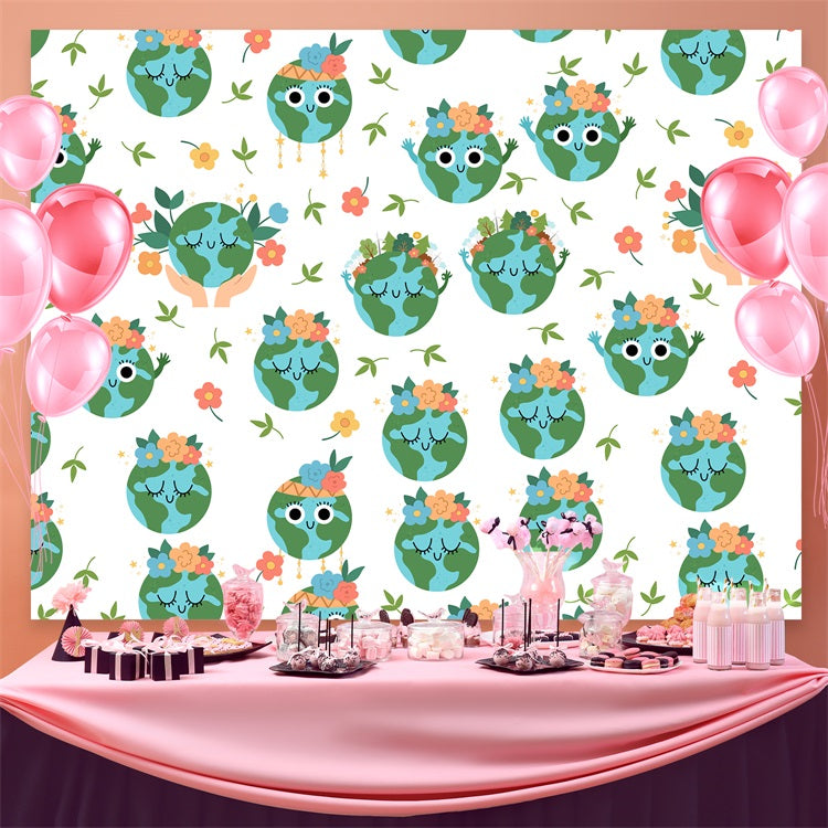 Happy Earth Day Backdrop Niedliche Blumen Erde Muster Backdrop GTY3-56
