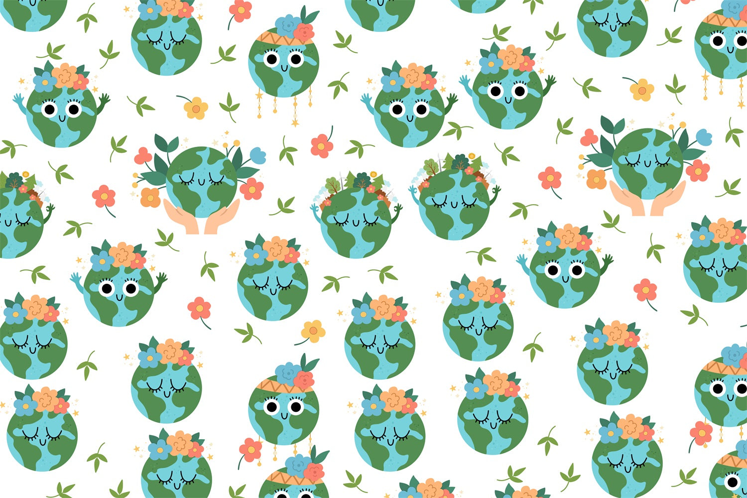 Happy Earth Day Backdrop Niedliche Blumen Erde Muster Backdrop GTY3-56