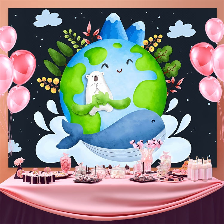 Happy Earth Day Backdrop Eisbär Wal Umweltfreundlicher Hintergrund GTY3-60