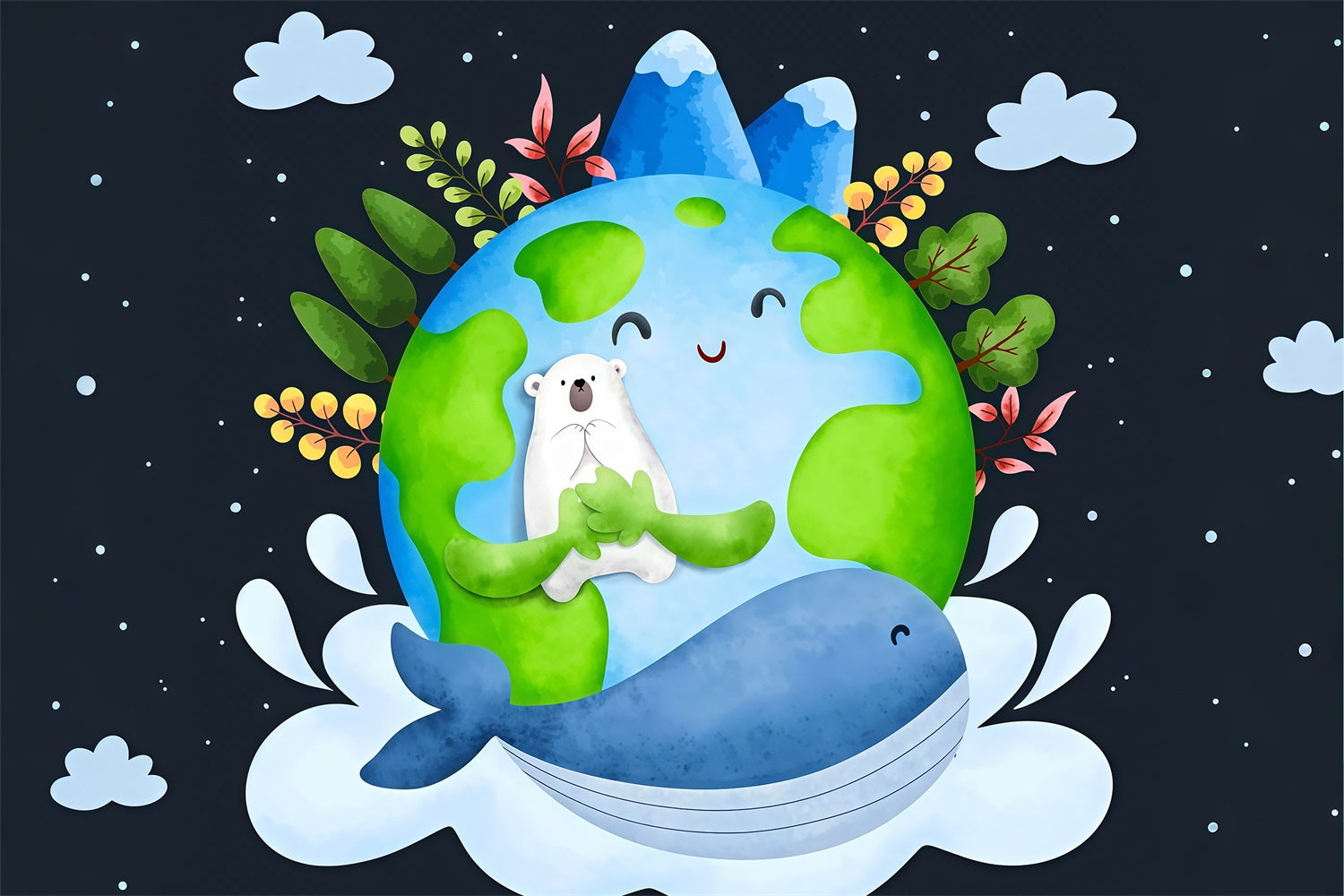 Happy Earth Day Backdrop Eisbär Wal Umweltfreundlicher Hintergrund GTY3-60